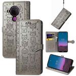 For Nokia 5.4 Lovely Cat and Dog Embossing Pattern Horizontal Flip Leather Case , with Holder & Card Slots & Wallet & Cartoon Clasp & Lanyard(Grey)