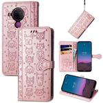 For Nokia 5.4 Lovely Cat and Dog Embossing Pattern Horizontal Flip Leather Case , with Holder & Card Slots & Wallet & Cartoon Clasp & Lanyard(Rose Gold)