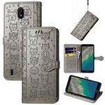 For Nokia C01 Plus Lovely Cat and Dog Embossing Pattern Horizontal Flip Leather Case , with Holder & Card Slots & Wallet & Cartoon Clasp & Lanyard(Grey)