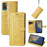 For ZTE A71 Lovely Cat and Dog Embossing Pattern Horizontal Flip Leather Case , with Holder & Card Slots & Wallet & Cartoon Clasp & Lanyard(Yellow)