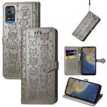 For ZTE A71 Lovely Cat and Dog Embossing Pattern Horizontal Flip Leather Case , with Holder & Card Slots & Wallet & Cartoon Clasp & Lanyard(Grey)