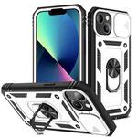 For iPhone 13 mini Sliding Camera Cover Design TPU + PC Protective Case with 360 Degree Rotating Holder & Card Slot (White+Black)