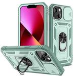 For iPhone 13 Sliding Camera Cover Design TPU + PC Protective Case with 360 Degree Rotating Holder & Card Slot(Grey Green+Grey Green)