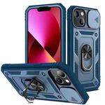 For iPhone 13 Sliding Camera Cover Design TPU + PC Protective Case with 360 Degree Rotating Holder & Card Slot(Blue+Blue)