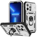 For iPhone 13 Pro Sliding Camera Cover Design TPU + PC Protective Case with 360 Degree Rotating Holder & Card Slot (White+Black)