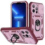 For iPhone 13 Pro Sliding Camera Cover Design TPU + PC Protective Case with 360 Degree Rotating Holder & Card Slot (Pink+Dark Red)
