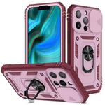 For iPhone 13 Pro Max Sliding Camera Cover Design TPU + PC Protective Case with 360 Degree Rotating Holder & Card Slot (Pink+Dark Red)
