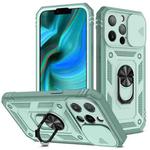 For iPhone 13 Pro Max Sliding Camera Cover Design TPU + PC Protective Case with 360 Degree Rotating Holder & Card Slot (Grey Green+Grey Green)