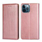 For iPhone 13 Pro Max PU + TPU Gloss Oil Solid Color Magnetic Horizontal Flip Leather Case with Holder & Card Slot & Wallet (Rose Gold)