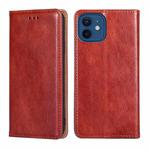 For iPhone 13 PU + TPU Gloss Oil Solid Color Magnetic Horizontal Flip Leather Case with Holder & Card Slot & Wallet(Brown)