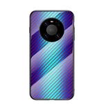 For Huawei Mate 40 Pro Gradient Carbon Fiber Texture TPU Border Tempered Glass Case(Blue Fiber)