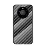 For Huawei Mate 40 Pro+ Gradient Carbon Fiber Texture TPU Border Tempered Glass Case(Black Fiber)