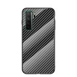 For Huawei nova 7 SE Gradient Carbon Fiber Texture TPU Border Tempered Glass Case(Black Fiber)