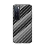 For Huawei nova 7 Pro Gradient Carbon Fiber Texture TPU Border Tempered Glass Case(Black Fiber)