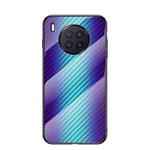 For Huawei nova 8i Gradient Carbon Fiber Texture TPU Border Tempered Glass Case(Blue Fiber)