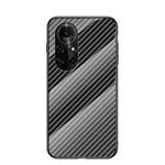 For Huawei nova 8 Pro Gradient Carbon Fiber Texture TPU Border Tempered Glass Case(Black Fiber)