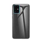For Samsung Galaxy S21+ 5G Gradient Carbon Fiber Texture TPU Border Tempered Glass Case(Black Fiber)