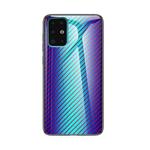 For Samsung Galaxy S21+ 5G Gradient Carbon Fiber Texture TPU Border Tempered Glass Case(Blue Fiber)
