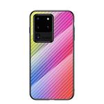 For Samsung Galaxy S20 Ultra Gradient Carbon Fiber Texture TPU Border Tempered Glass Case(Colorful Fiber)