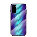 For Samsung Galaxy S20 Gradient Carbon Fiber Texture TPU Border Tempered Glass Case(Blue Fiber)
