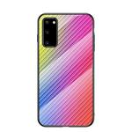 For Samsung Galaxy S20+ Gradient Carbon Fiber Texture TPU Border Tempered Glass Case(Colorful Fiber)