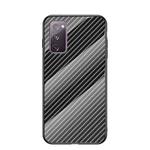 For Samsung Galaxy S20 FE Gradient Carbon Fiber Texture TPU Border Tempered Glass Case(Black Fiber)