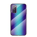 For Samsung Galaxy S20 FE Gradient Carbon Fiber Texture TPU Border Tempered Glass Case(Blue Fiber)