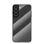 For Samsung Galaxy S21 FE 5G Gradient Carbon Fiber Texture TPU Border Tempered Glass Case(Black Fiber)