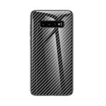 For Samsung Galaxy S10 Gradient Carbon Fiber Texture TPU Border Tempered Glass Case(Black Fiber)