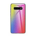 For Samsung Galaxy S10 Gradient Carbon Fiber Texture TPU Border Tempered Glass Case(Colorful Fiber)