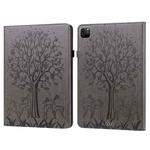 For iPad Air 2020 / Pro 11 2020 Tree & Deer Pattern Pressed Printing Horizontal Flip PU Leather Tablet Case with Holder & Card Slots & Sleep / Wake-up Function(Grey)