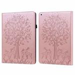 Tree & Deer Pattern Pressed Printing Horizontal Flip PU Leather Case with Holder & Card Slots & Sleep / Wake-up Function For iPad 9.7 2018/2017/Air 2/Air(Pink)