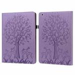 Tree & Deer Pattern Pressed Printing Horizontal Flip PU Leather Case with Holder & Card Slots & Sleep / Wake-up Function For iPad mini 5/4/3/2/1(Purple)