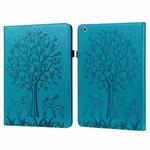 Tree & Deer Pattern Pressed Printing Horizontal Flip PU Leather Case with Holder & Card Slots & Sleep / Wake-up Function For iPad mini 5/4/3/2/1(Blue)