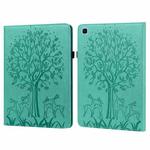 Tree & Deer Pattern Pressed Printing Horizontal Flip PU Leather Case with Holder & Card Slots & Sleep / Wake-up Function For Samsung Galaxy Tab S6 Lite(Green)