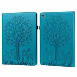 For Huawei MediaPad M5 lite Tree & Deer Pattern Pressed Printing Horizontal Flip PU Leather Case with Holder & Card Slots(Blue)