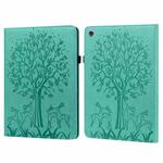 For Huawei MediaPad M5 lite Tree & Deer Pattern Pressed Printing Horizontal Flip PU Leather Case with Holder & Card Slots(Green)