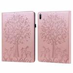 For Huawei MatePad Pro 10.8 2021 Tree & Deer Pattern Pressed Printing Horizontal Flip PU Leather Case with Holder & Card Slots(Pink)