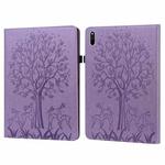 For Huawei MatePad 11 2021 Tree & Deer Pattern Pressed Printing Horizontal Flip PU Leather Case with Holder & Card Slots(Purple)