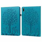 For Huawei MatePad 11 2021 Tree & Deer Pattern Pressed Printing Horizontal Flip PU Leather Case with Holder & Card Slots(Blue)
