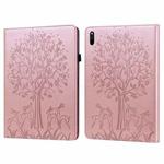 For Huawei MatePad 11 2021 Tree & Deer Pattern Pressed Printing Horizontal Flip PU Leather Case with Holder & Card Slots(Pink)