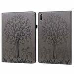 For Huawei MatePad 11 2021 Tree & Deer Pattern Pressed Printing Horizontal Flip PU Leather Case with Holder & Card Slots(Grey)