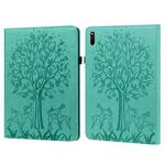 For Huawei MatePad 11 2021 Tree & Deer Pattern Pressed Printing Horizontal Flip PU Leather Case with Holder & Card Slots(Green)