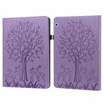 For Huawei MediaPad T3 10 Tree & Deer Pattern Pressed Printing Horizontal Flip PU Leather Case with Holder & Card Slots(Purple)