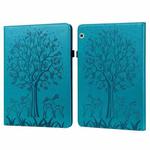 For Huawei MediaPad T3 10 Tree & Deer Pattern Pressed Printing Horizontal Flip PU Leather Case with Holder & Card Slots(Blue)