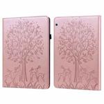 For Huawei MediaPad T3 10 Tree & Deer Pattern Pressed Printing Horizontal Flip PU Leather Case with Holder & Card Slots(Pink)