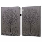 For Huawei MediaPad T3 10 Tree & Deer Pattern Pressed Printing Horizontal Flip PU Leather Case with Holder & Card Slots(Grey)