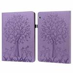 For Huawei MediaPad T5 Tree & Deer Pattern Pressed Printing Horizontal Flip PU Leather Case with Holder & Card Slots(Purple)
