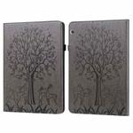 For Huawei MediaPad T5 Tree & Deer Pattern Pressed Printing Horizontal Flip PU Leather Case with Holder & Card Slots(Grey)