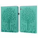 For Huawei MediaPad T5 Tree & Deer Pattern Pressed Printing Horizontal Flip PU Leather Case with Holder & Card Slots(Green)